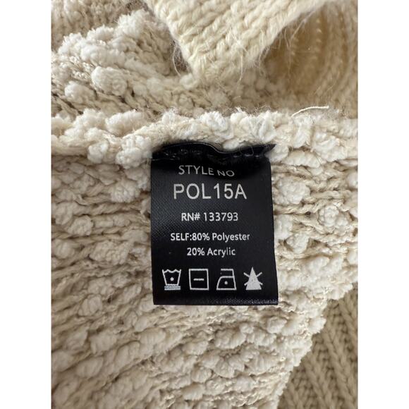 Pol Size L Outdoor Drawstring Hooded Sweater Ivory Long Sleeve V Neck - Picture 6 of 8